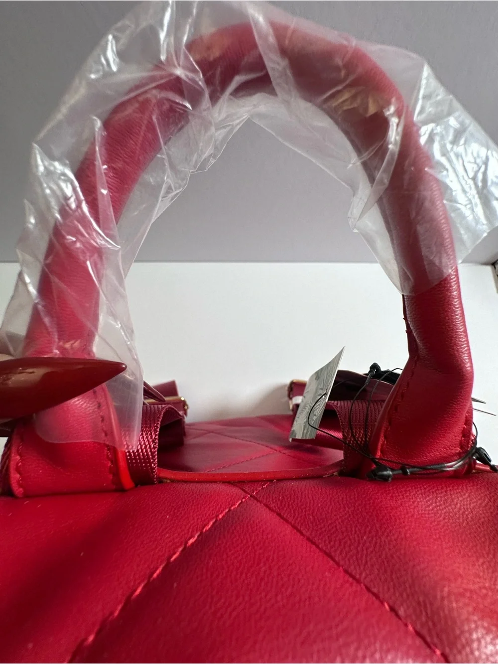 RED NWT Badgley Mischka Diamond-Quilted Vegan Leather Laptop Backpack
